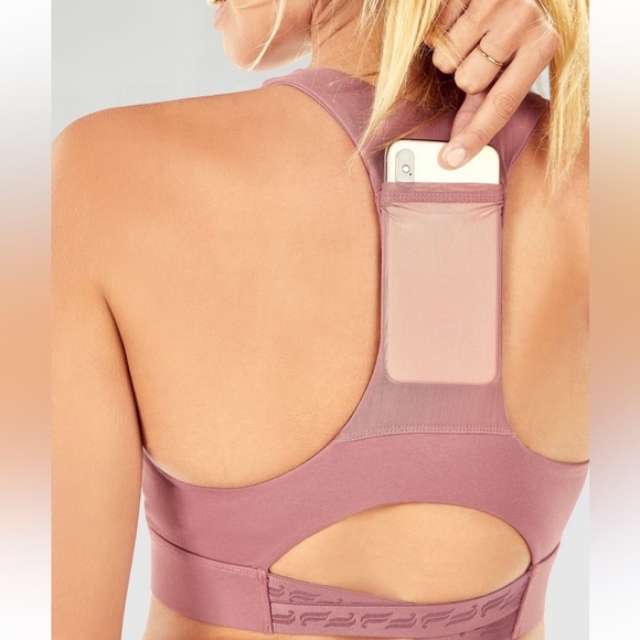 Fabletics Dusty Pink Sports Bra with Phone Holder on Back - Picture 2 of 2